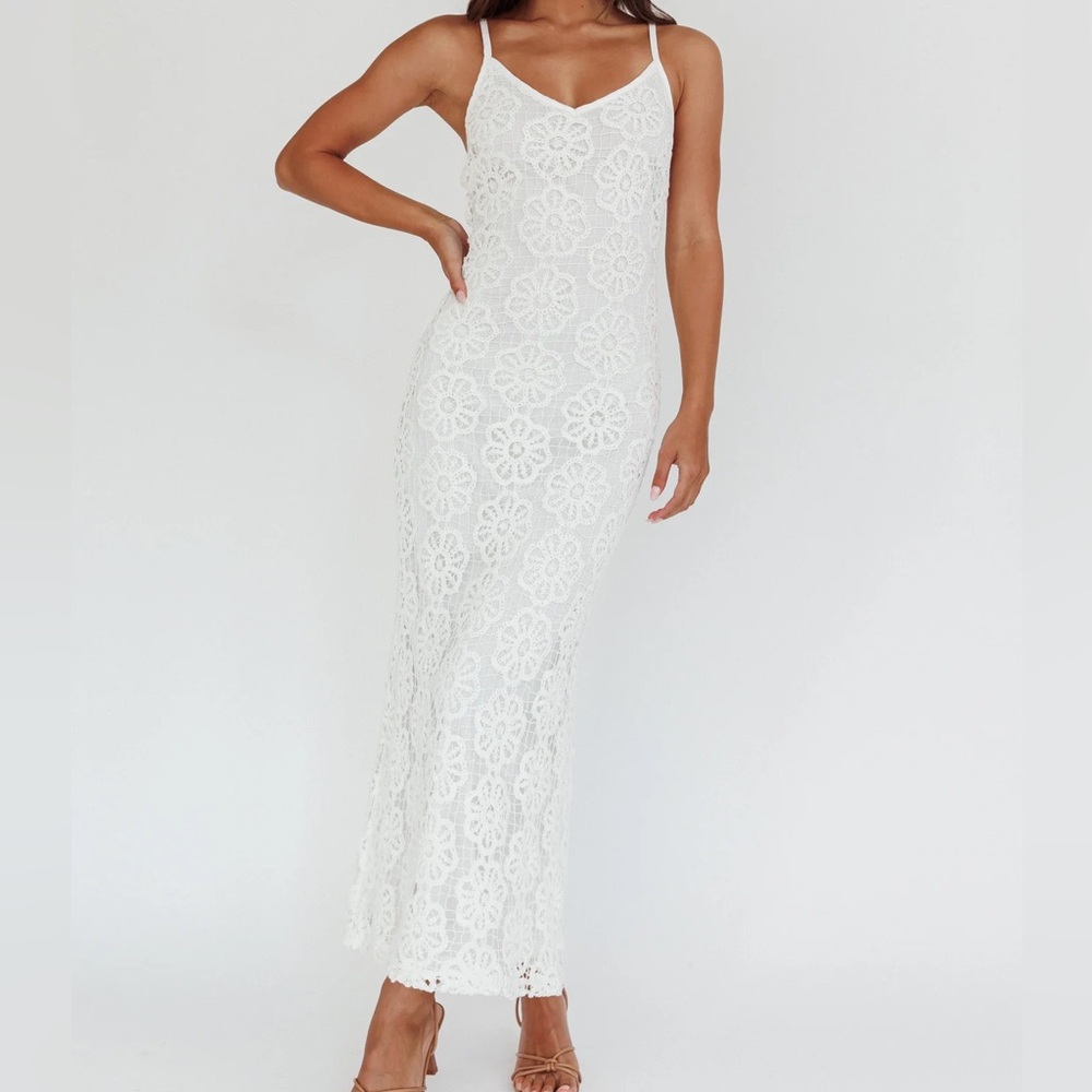 Crocheted Flower White Dress